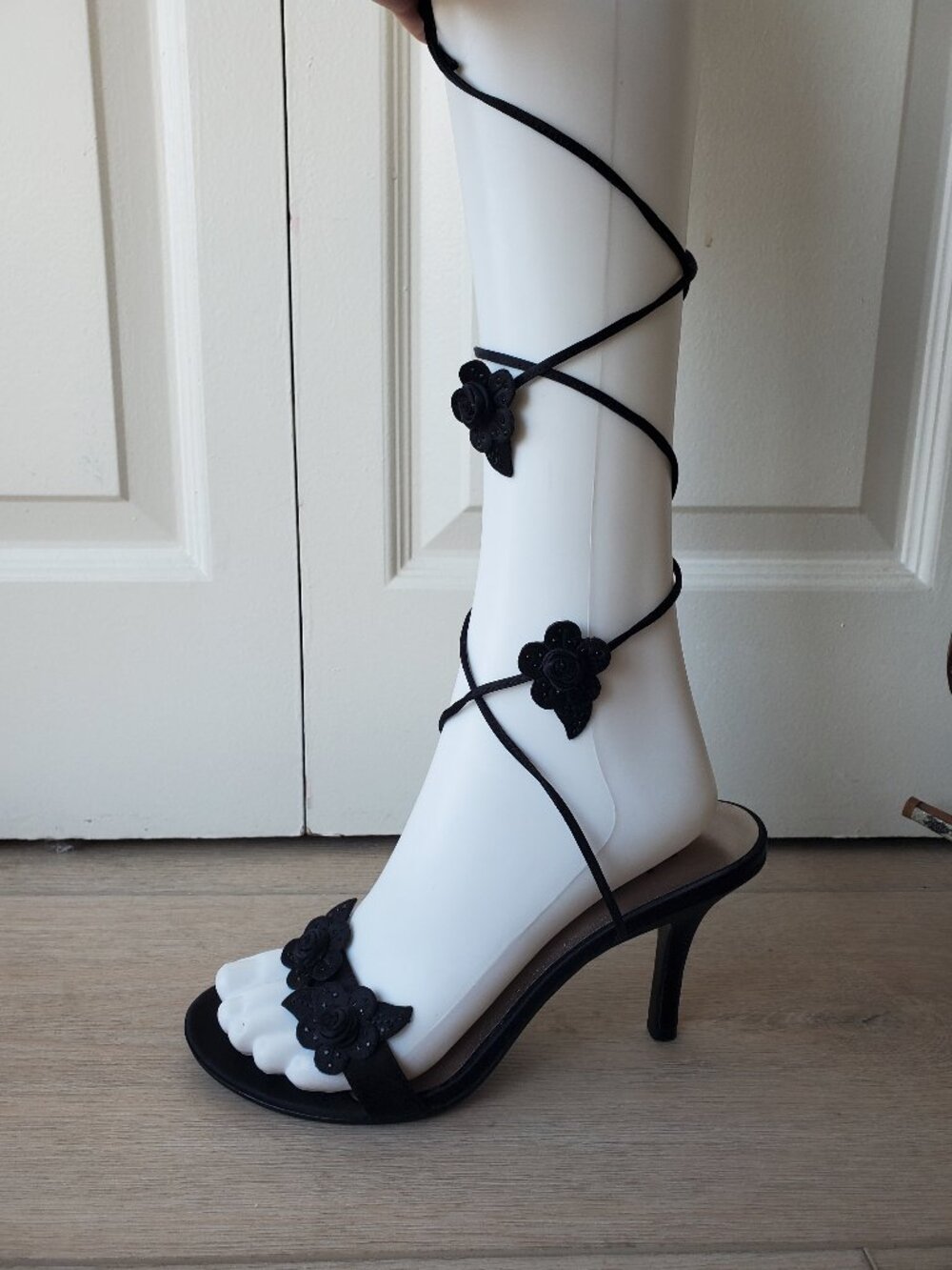 Unlisted Size 8 Strappy Lace Up Black Open Toe Heels